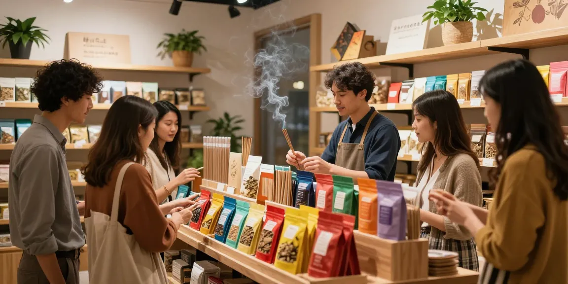 Customers exploring incensehigh-com-reviews products in a vibrant shop setting