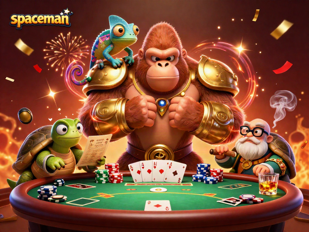 Experience the spaceman thrill with our cartoon gorilla king and exciting poker elements!