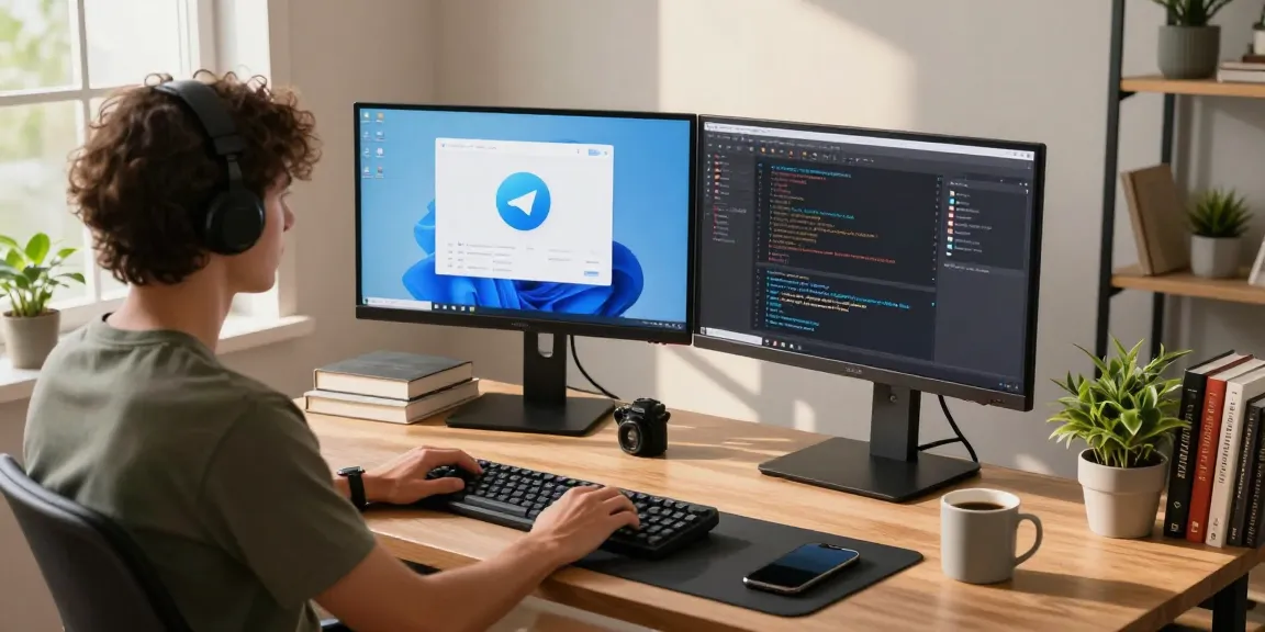 Developer focused on 纸飞机中文版 in a modern workspace with dual monitors and coding tools.