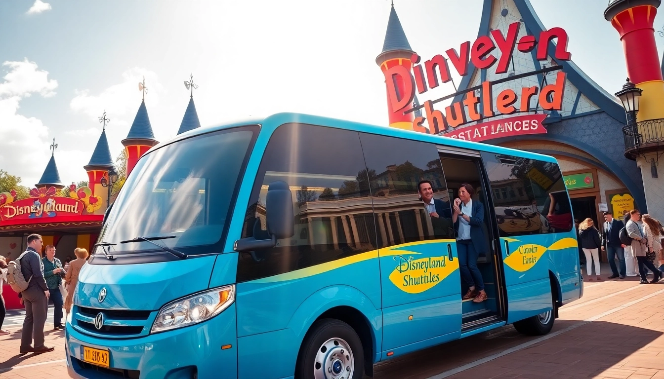Passengers boarding a shuttle for Beauvais Airport to Disney Transfer near Disneyland Paris.
