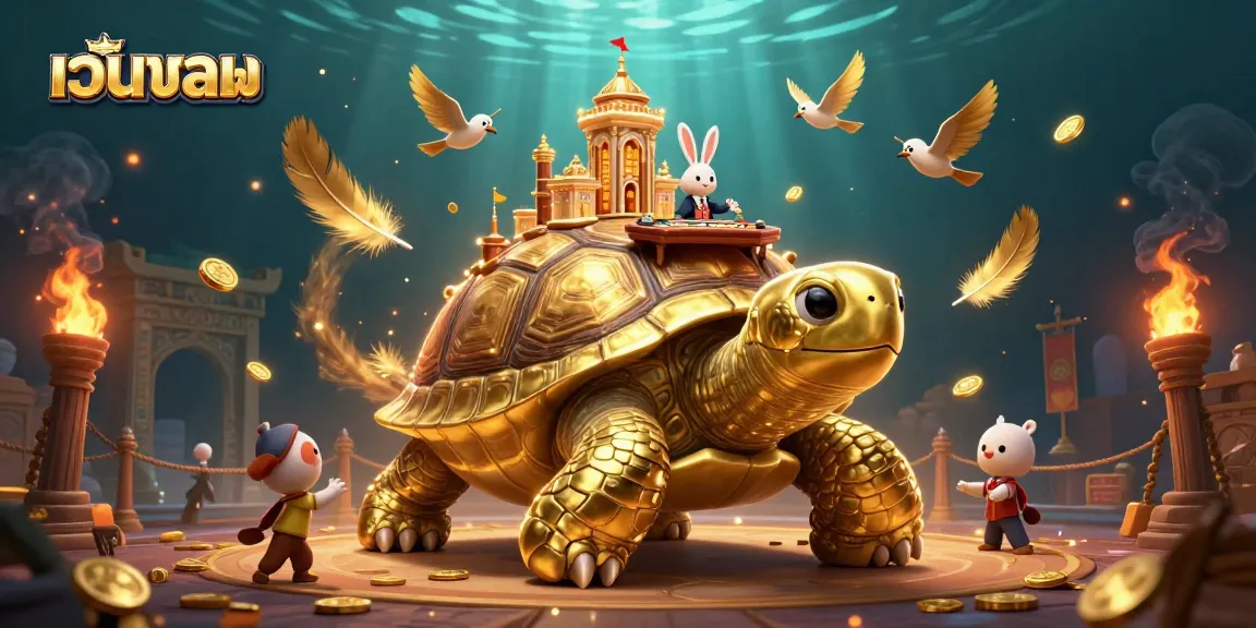 Engage in exciting เว็บบอล betting action with golden tortoise, rabbit dealer, and flying coins