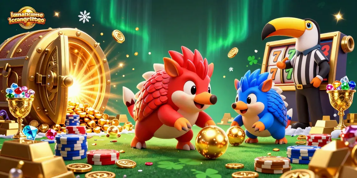 lamatracamexicangrilltogo pangolins roll golden balls through poker chips in a vibrant casino scene