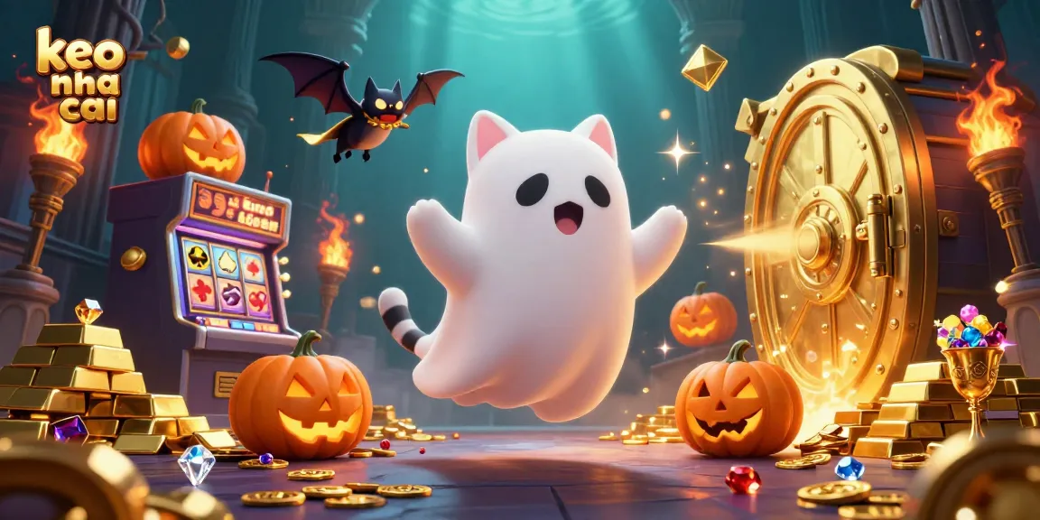 Experience the thrilling keo nha cai action in a haunted casino with a ghostly cat and treasures.