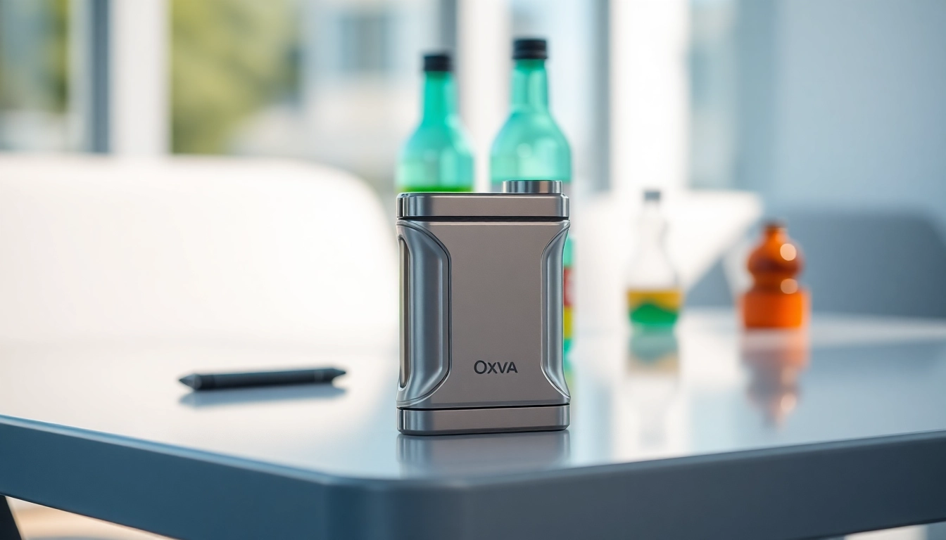 Oxva Vape-Gerät auf modernem Tisch mit einer einzigartigen, ergonomischen Gestaltung.