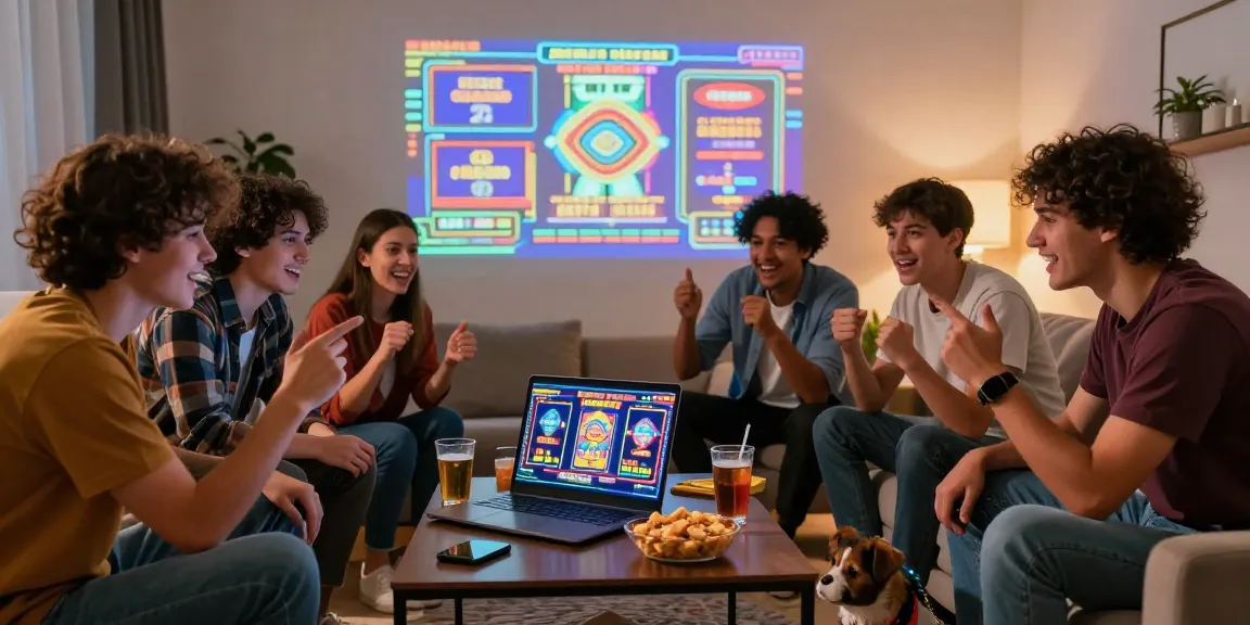 Friends enjoying an exciting slot game session online, showcasing vibrant graphics and a joyful atmosphere.
