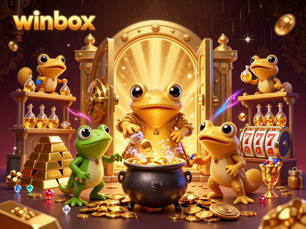 Winbox online casino features a golden salamander alchemist transforming base metals into winning treasures.