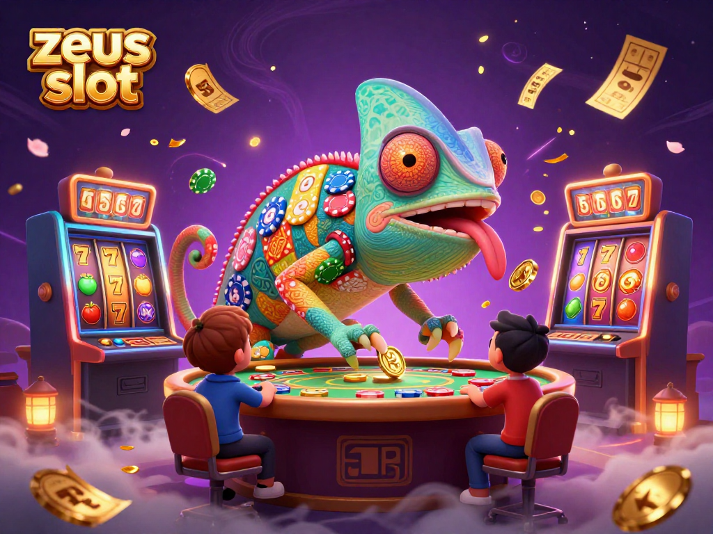 Experience the excitement of zeus slot with a vibrant 3D casino scene filled with golden coins and lucky symbols.