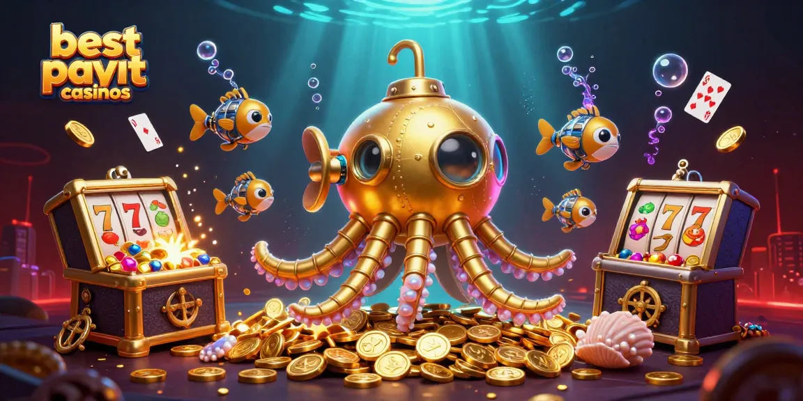 Engage with the best payout casinos featuring a golden kraken amid shimmering coins.
