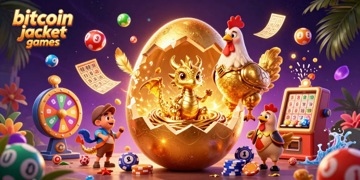 Experience thrilling bitcoin jackpot games with a vibrant scene of golden creatures and casino symbols.