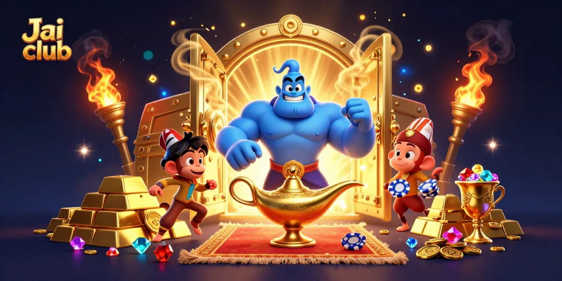 Experience the magic of Jai club with a genie and treasures in an exciting casino scene.
