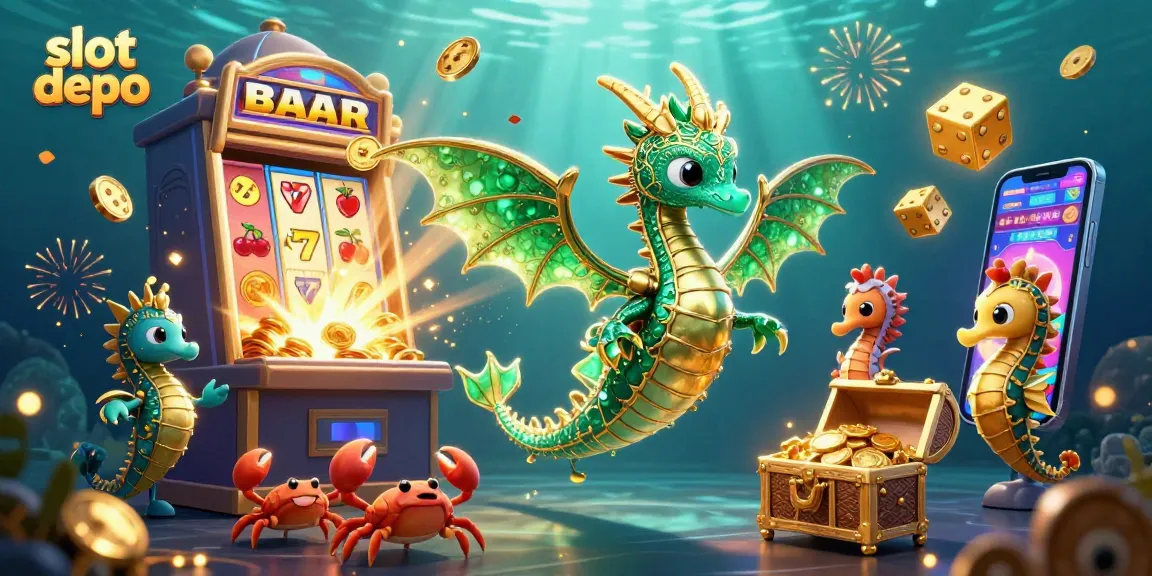 Experience the thrill of slot depo gameplay with a magnificent sea dragon and jackpot symbols bursting forth.