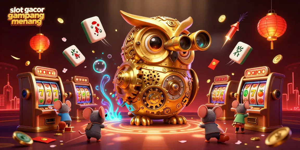 Slot gacor gampang menang dengan gambar angsa emas yang mengawasi permainan slot di kasino.
