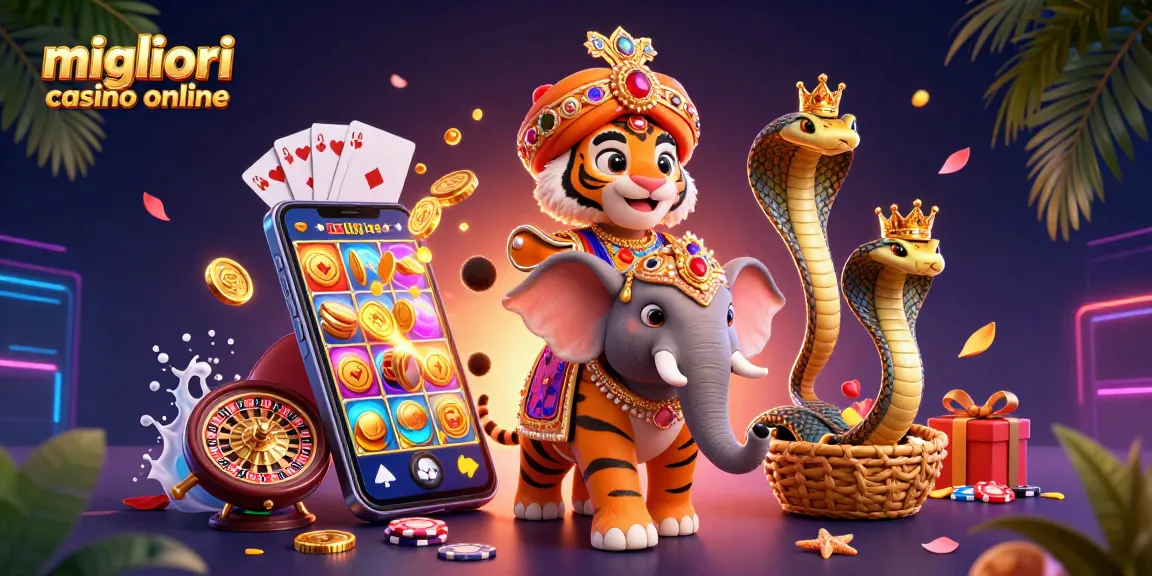 I migliori casino online presentano un vibrante scenario 3D con un maharaja e simboli del gioco.