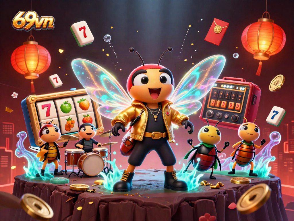 Experience the excitement of 69vn with vibrant slot reels, characters, and Chinese festival elements.