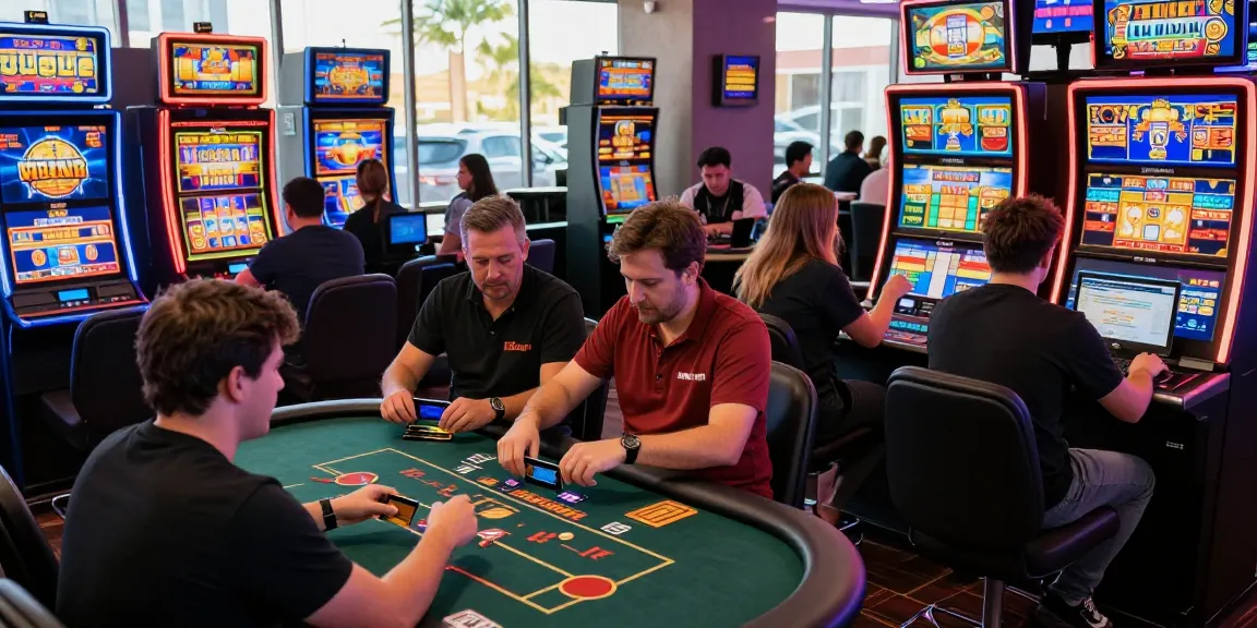 Discover the vibrant gaming atmosphere at credit card casinos like https://bhma.org.uk/, featuring players enjoying live games and colorful slot machines.