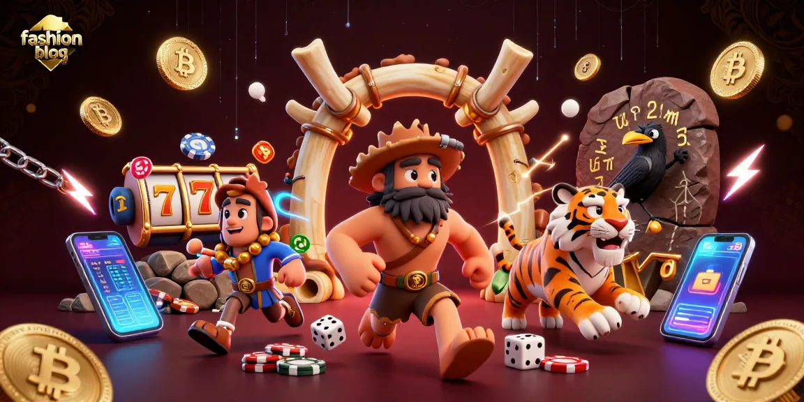 Engage with the dynamic fashion blog scene featuring a prehistoric casino with vibrant gamers.