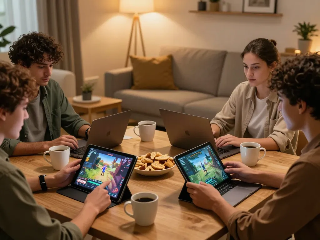 Engaging with an NSFW game on a tablet while strategizing in cozy surroundings.