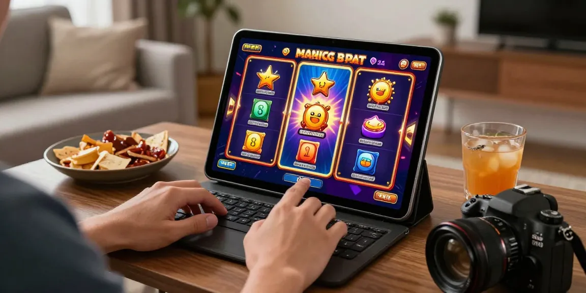 Pengguna memainkan apk slot di tablet dengan suasana nyaman dan grafis menarik.