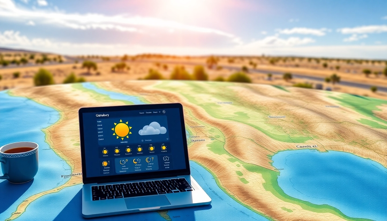 View of Clarksburg CA weather forecast highlighting climatic maps and symbols on a clear day.