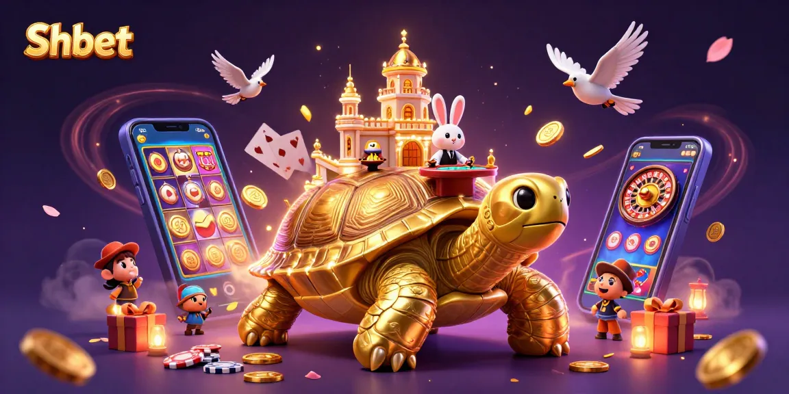 Engage in thrilling gambling experiences with Shbet featuring a golden tortoise casino illustration.