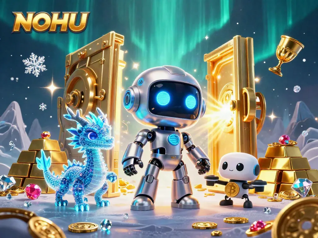 Experience the exciting world of NOHU with a vibrant 3D illustration showcasing casino rewards and gaming thrills.