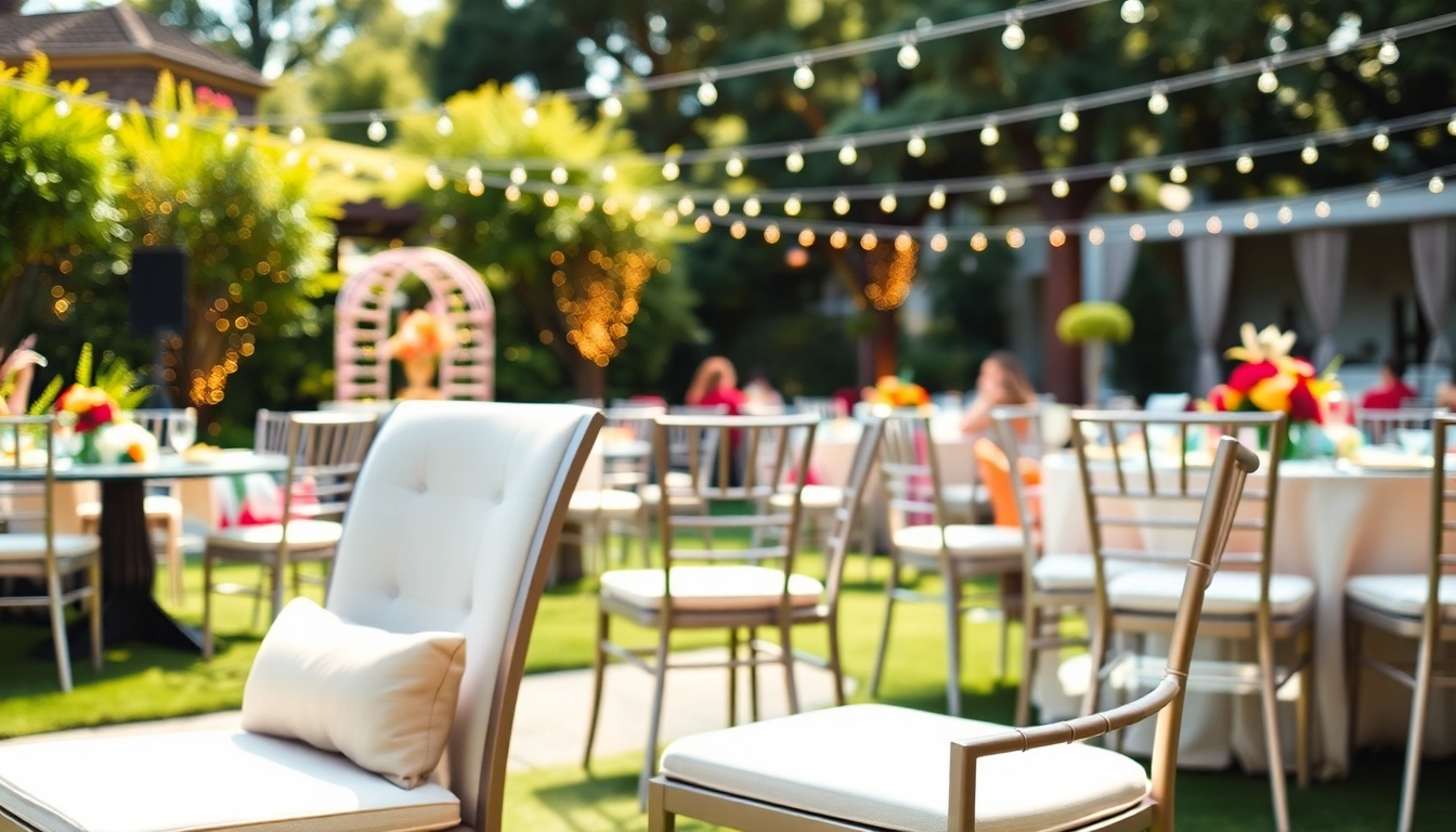 Chair Rentals beautifully arranged for an outdoor event, showcasing stylish design and elegant decor.