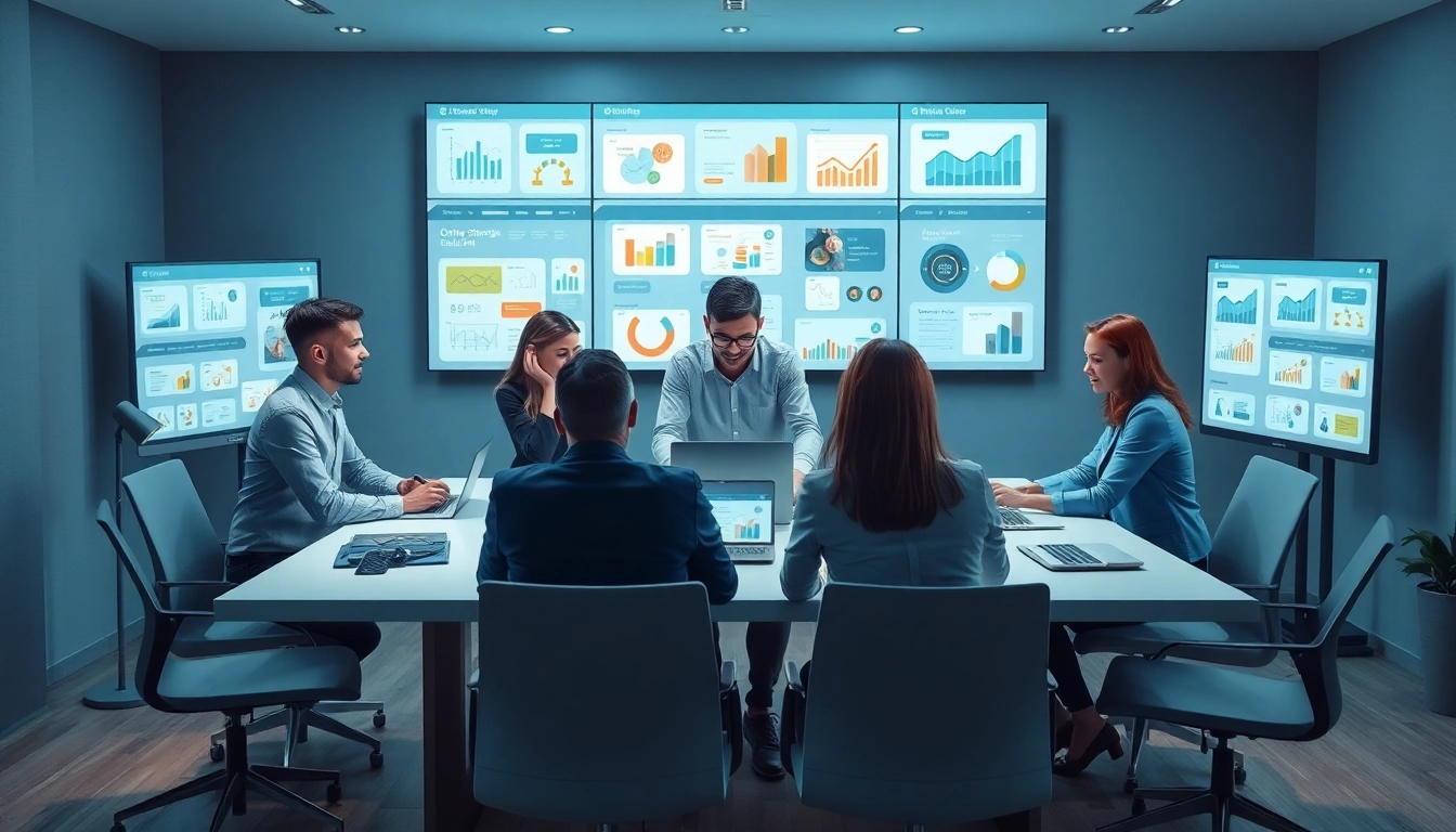 Online shopping plan collaboration scene with diverse professionals in a modern workspace.