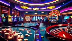 KJC AC 3 - A vibrant casino atmosphere showcasing roulette wheels and poker tables.