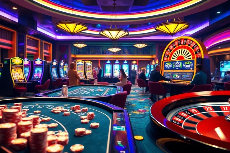 KJC AC 3 - A vibrant casino atmosphere showcasing roulette wheels and poker tables.