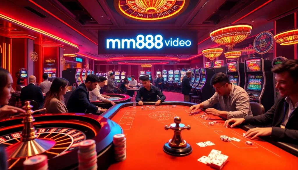 Experience the thrill of mm88 video gambling with players at a roulette table.