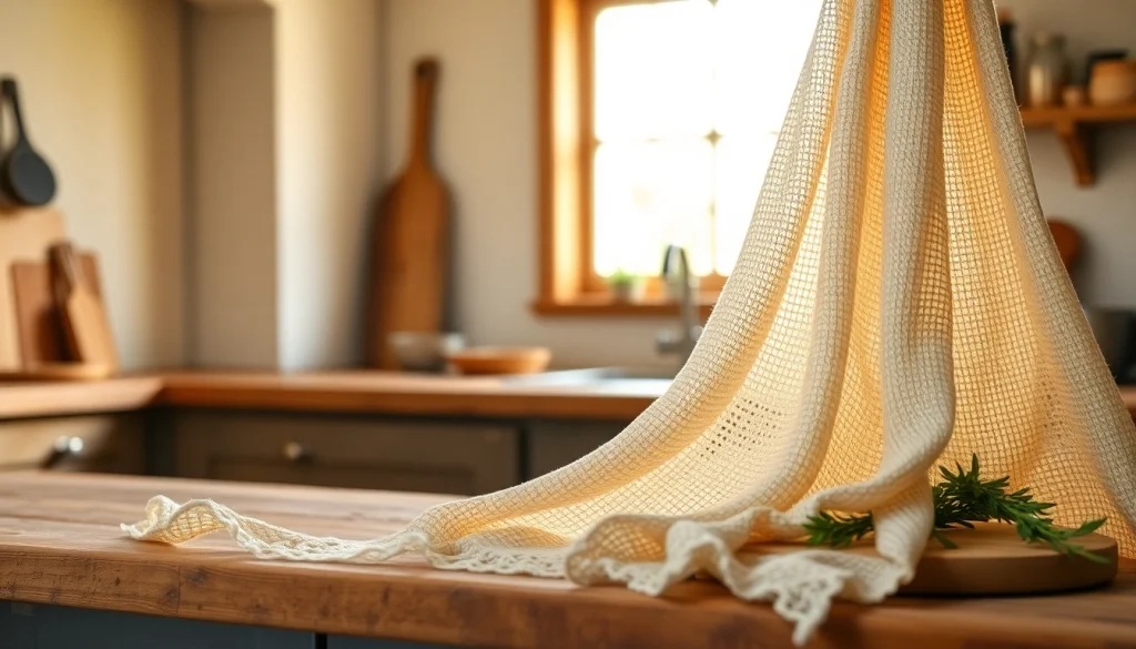 Kaasdoek elegant hanging in a rustic kitchen, enhancing the cooking atmosphere.