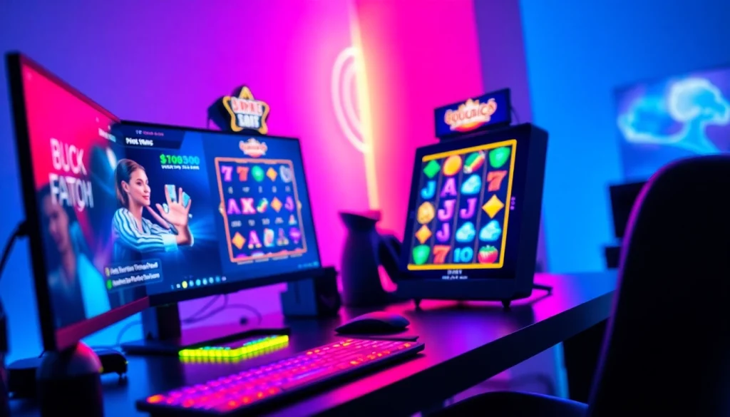 Mainkan slot online dengan mesin slot digital yang menarik dan warna vibrant.