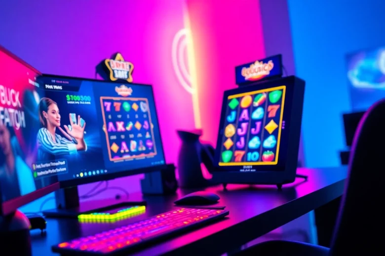 Mainkan slot online dengan mesin slot digital yang menarik dan warna vibrant.