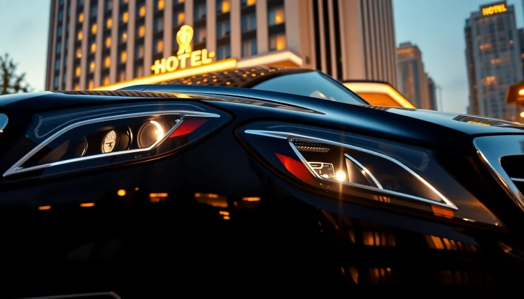 Experience premier Chauffeur Services near me with luxury cars parked by a hotel.
