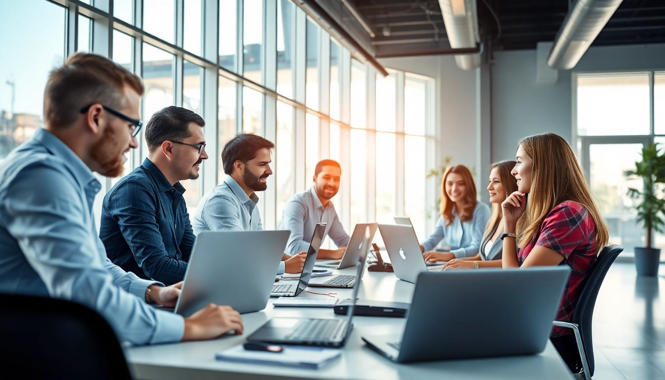 Team collaborating on innovative technology solutions in a modern workspace.