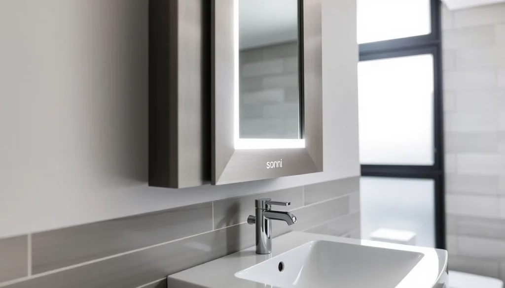 Spiegelschrank von sonni mit einem eleganten Design und integrierter LED-Beleuchtung im Badezimmer nutzen