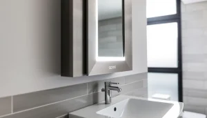 Spiegelschrank von sonni mit einem eleganten Design und integrierter LED-Beleuchtung im Badezimmer nutzen