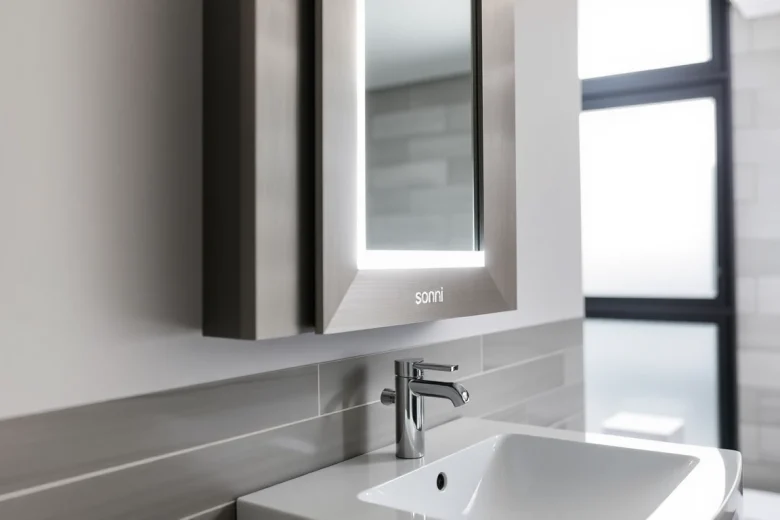 Spiegelschrank von sonni mit einem eleganten Design und integrierter LED-Beleuchtung im Badezimmer nutzen