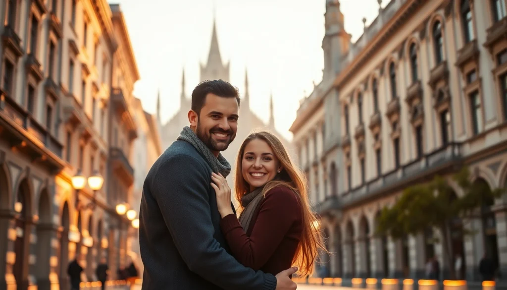 Realizza un book fotografico Milano per una coppia romantica in una scenografia urbana.