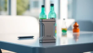 Oxva Vape-Gerät auf modernem Tisch mit einer einzigartigen, ergonomischen Gestaltung.