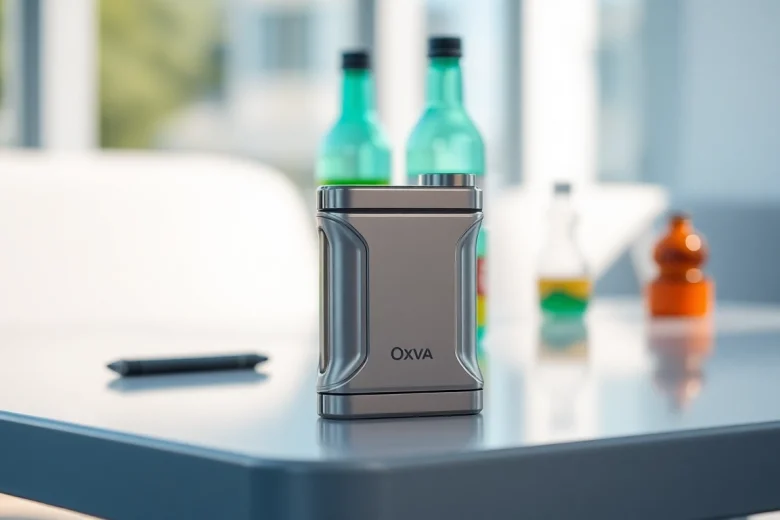 Oxva Vape-Gerät auf modernem Tisch mit einer einzigartigen, ergonomischen Gestaltung.