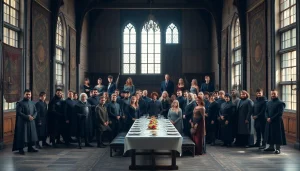 Capture the Game of Thrones cast showcasing their iconic characters in a regal medieval setting.