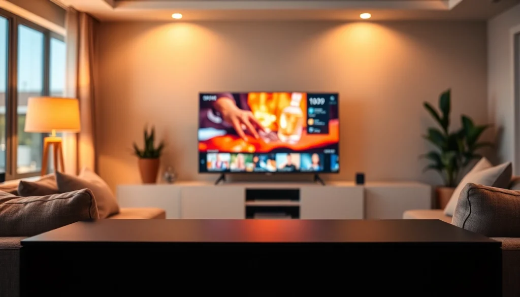 Streaming vibrant content with iron IPTV in a cozy, modern living room setup.