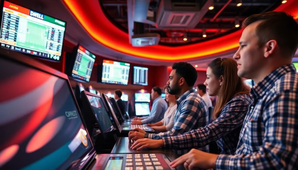 Dynamic atmosphere of sports betting sites South Carolina with eager bettors in a casino