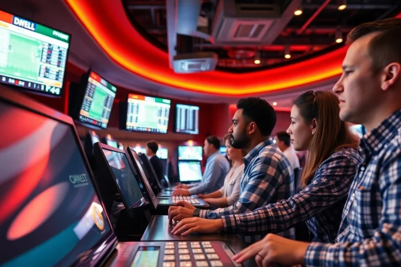 Dynamic atmosphere of sports betting sites South Carolina with eager bettors in a casino