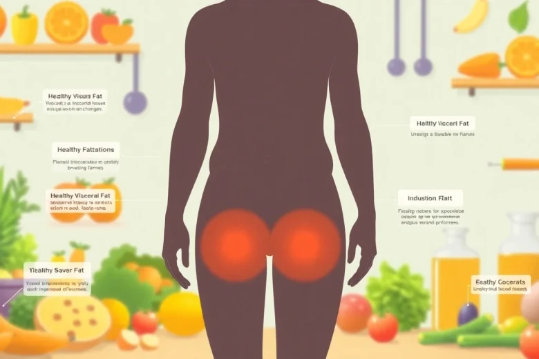 Visual representation of visceral fat accumulation around internal organs, promoting health awareness.