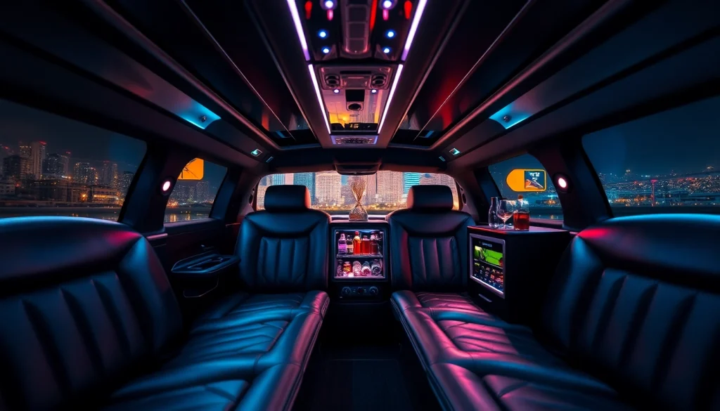 World Cup Group Transportation with a luxurious limousine interior featuring plush seating and ambient lighting.