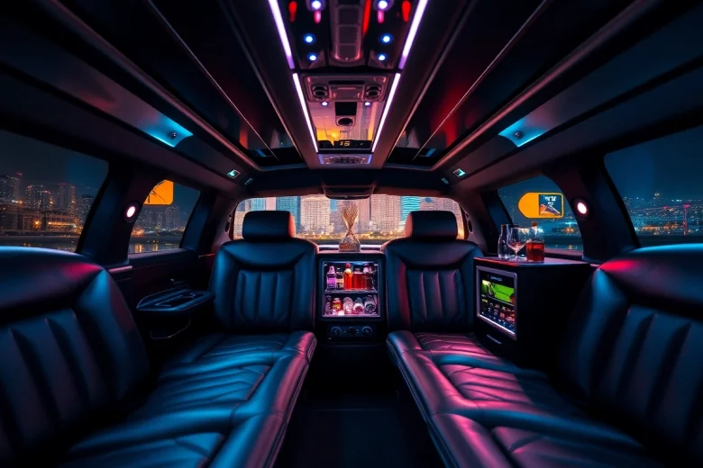 World Cup Group Transportation with a luxurious limousine interior featuring plush seating and ambient lighting.