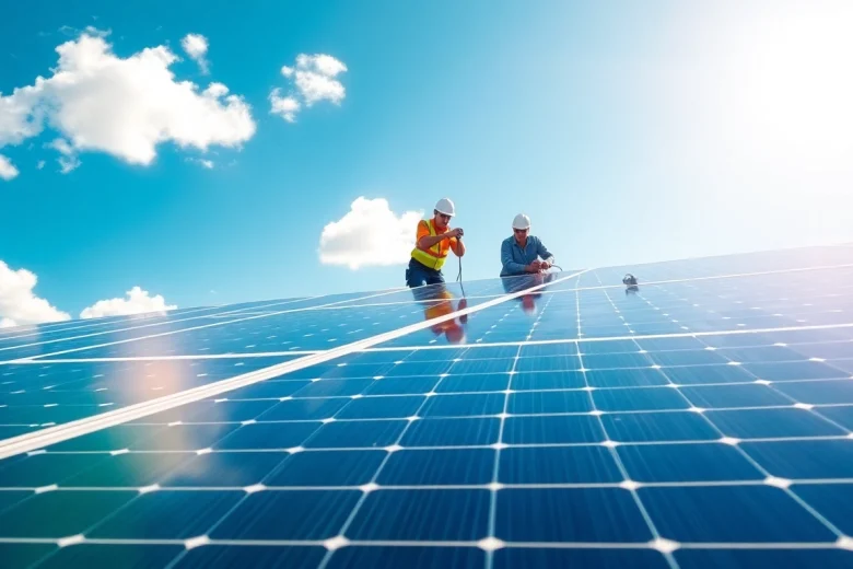 Installation of commercial solar panels Lincoln by expert technicians showcasing quality and professionalism.