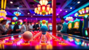 Permainan situs plinko yang seru dengan bola jatuh di papan berwarna-warni.